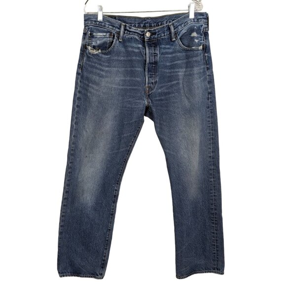 LEVIS 501 Button Fly distressed pockets‎ Mens Jeans sz 36 32 - Picture 1 of 16